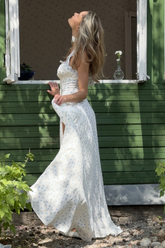 Ditsy Floral Print Halter High Slit Flowy Maxi Dresses-White